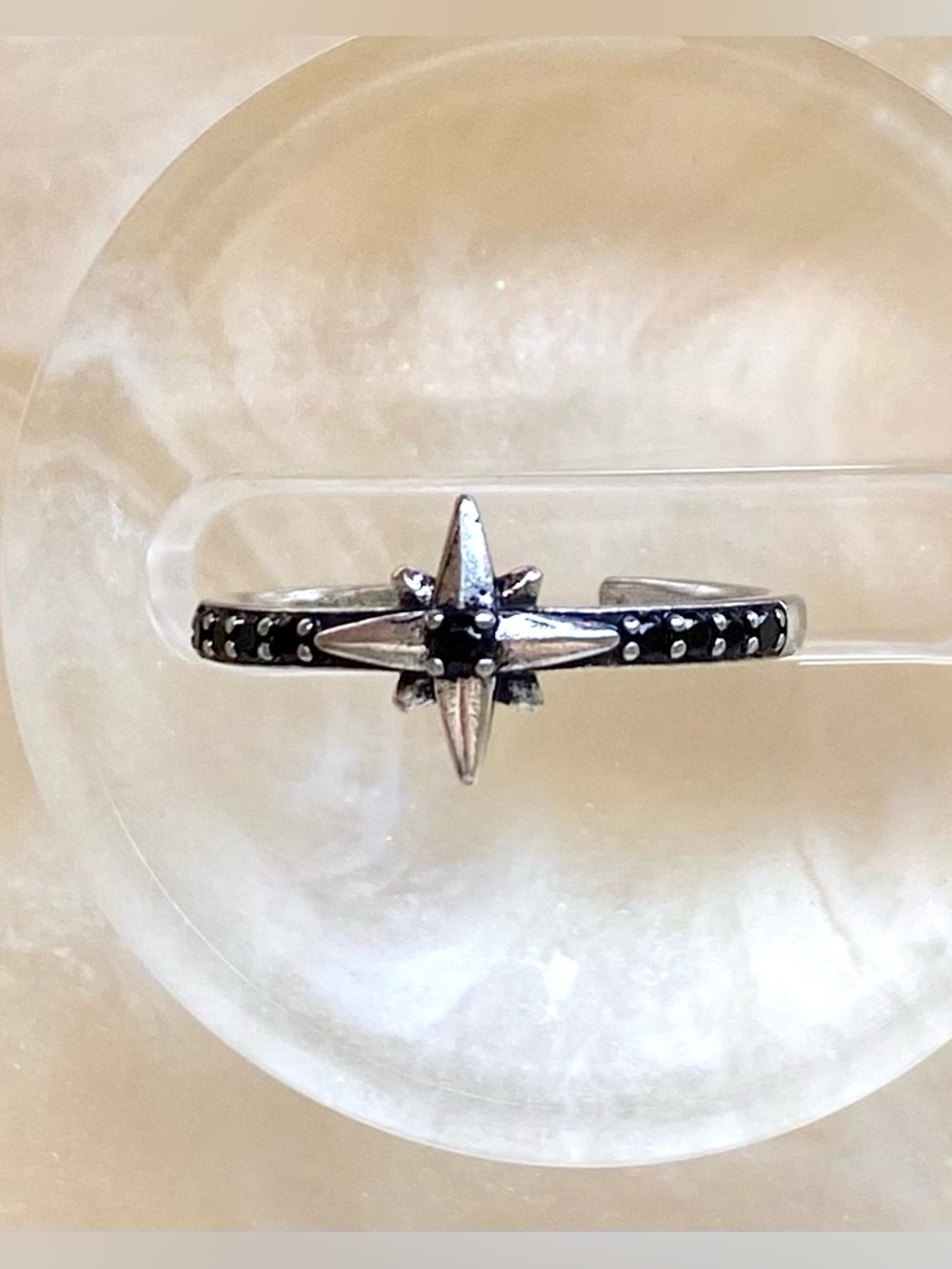 Sterling Silver North Star Ring with Black Accents